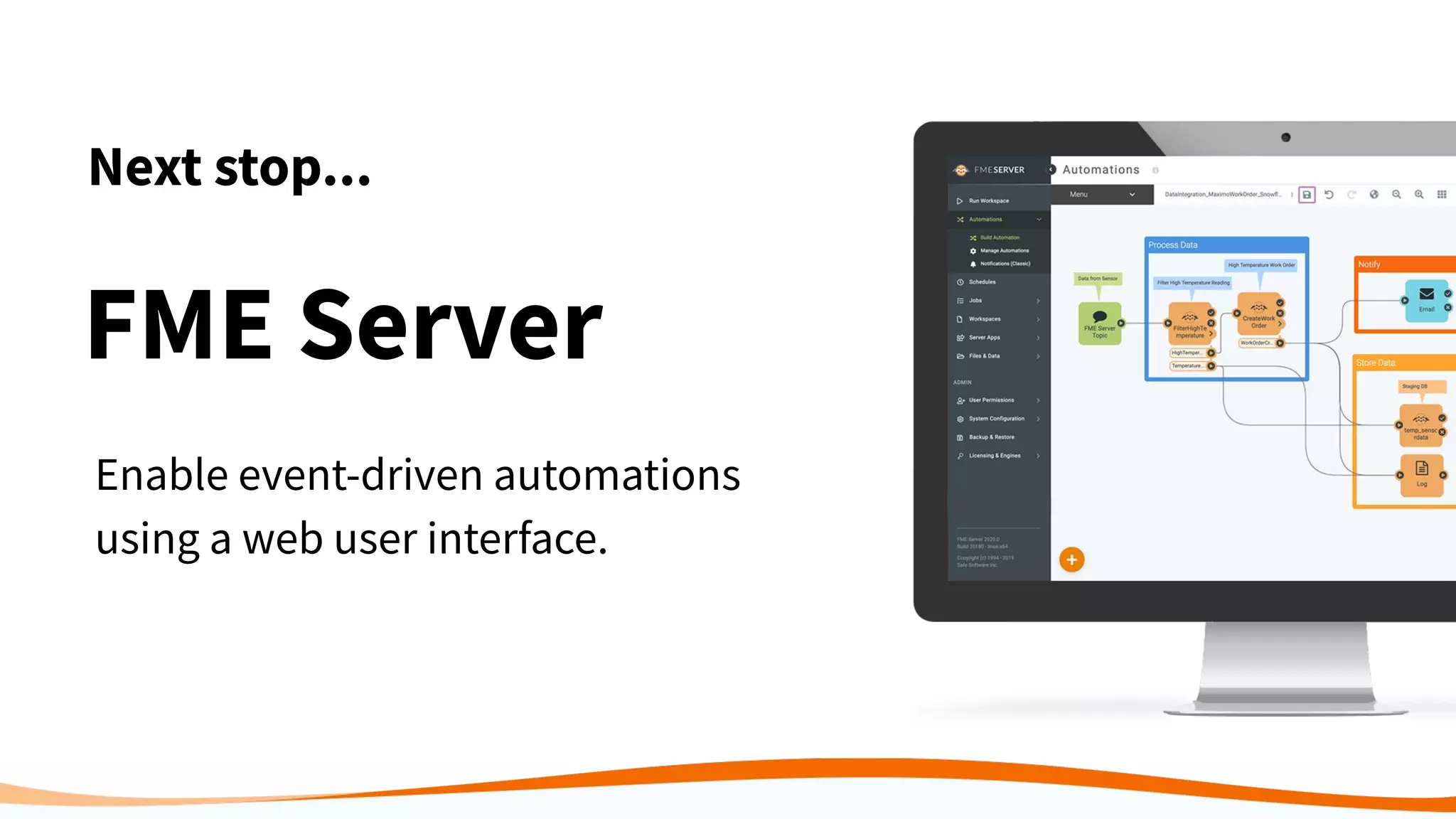 Next stop...
Enable event-driven automations
using a web user interface.
FME Server
 