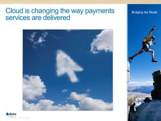 Cloud is changing the way payments
services are delivered




© 2011 Distra Pty Ltd. All rights reserved.   12
 