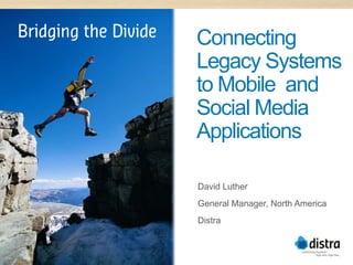 Connecting
Legacy Systems
to Mobile and
Social Media
Applications

David Luther
General Manager, North America
Distra



                                 1
 