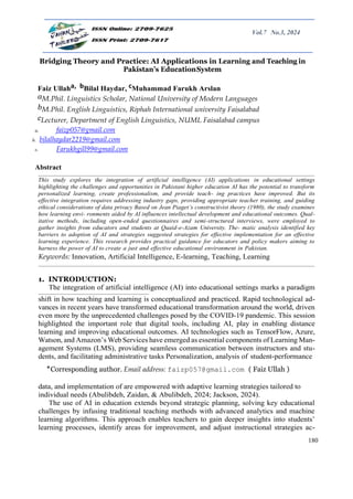 Bridging Theory and Practice AI Applications in Learning and Teaching ...