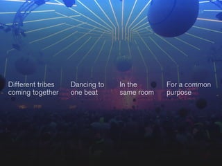 Uh-oh!
Dancing to
one beat
In the
same room
For a common
purpose
Different tribes
coming together
 