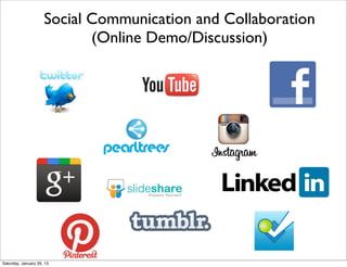 Social Communication and Collaboration
                            (Online Demo/Discussion)




Saturday, January 26, 13
 