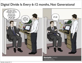 Digital Divide Is Every 6-12 months, Not Generational




Saturday, January 26, 13
 