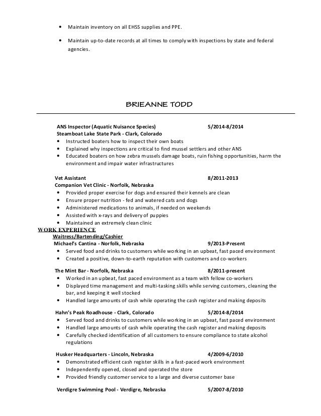 brieanne todd resume environmental technician fast paced environment resumes