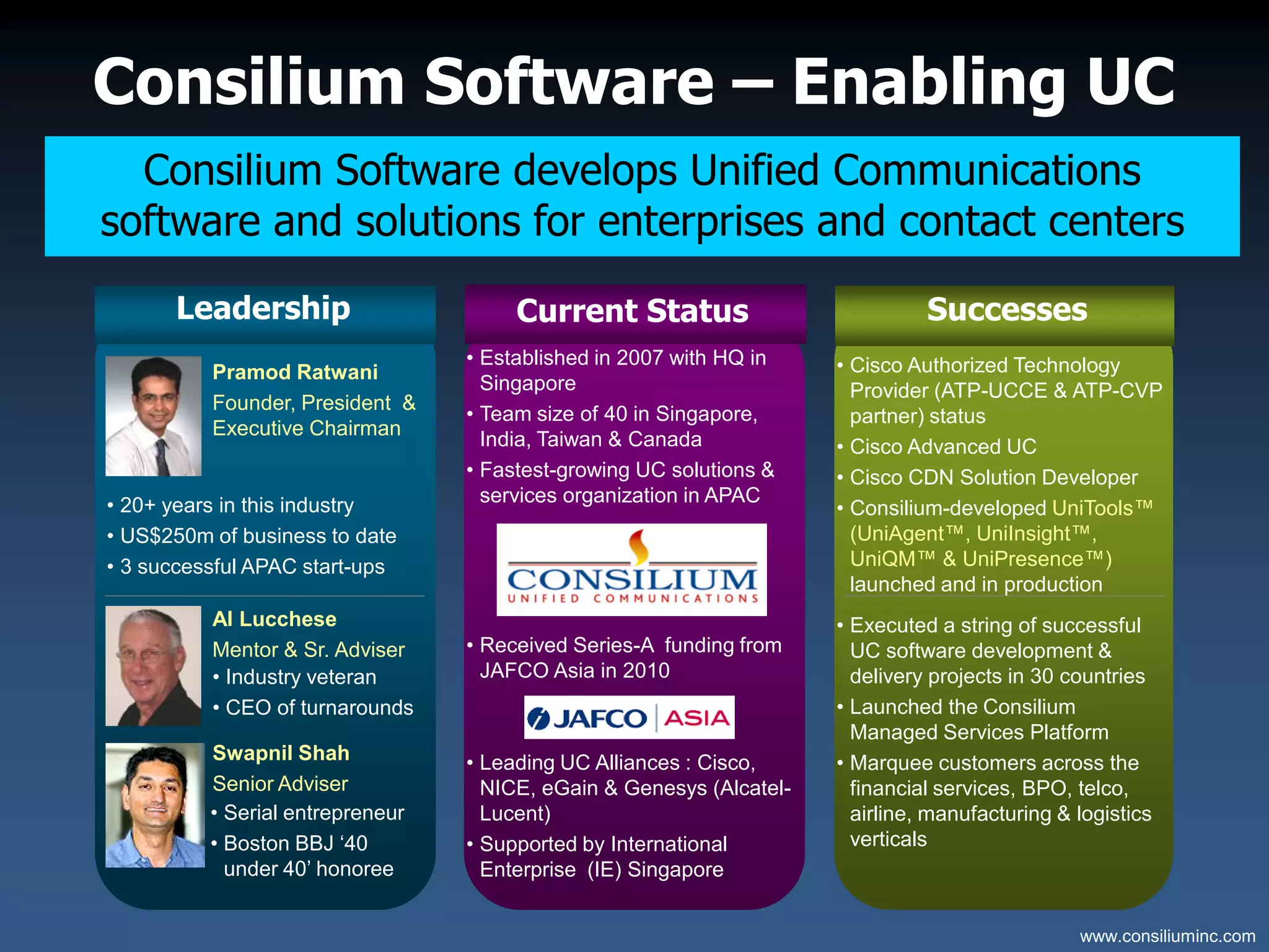 Consilium Software Brief Overview PPT