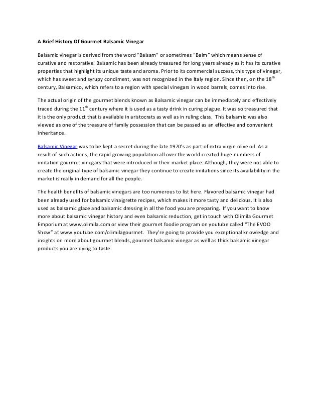 Brief History of Balsamic Vinegar