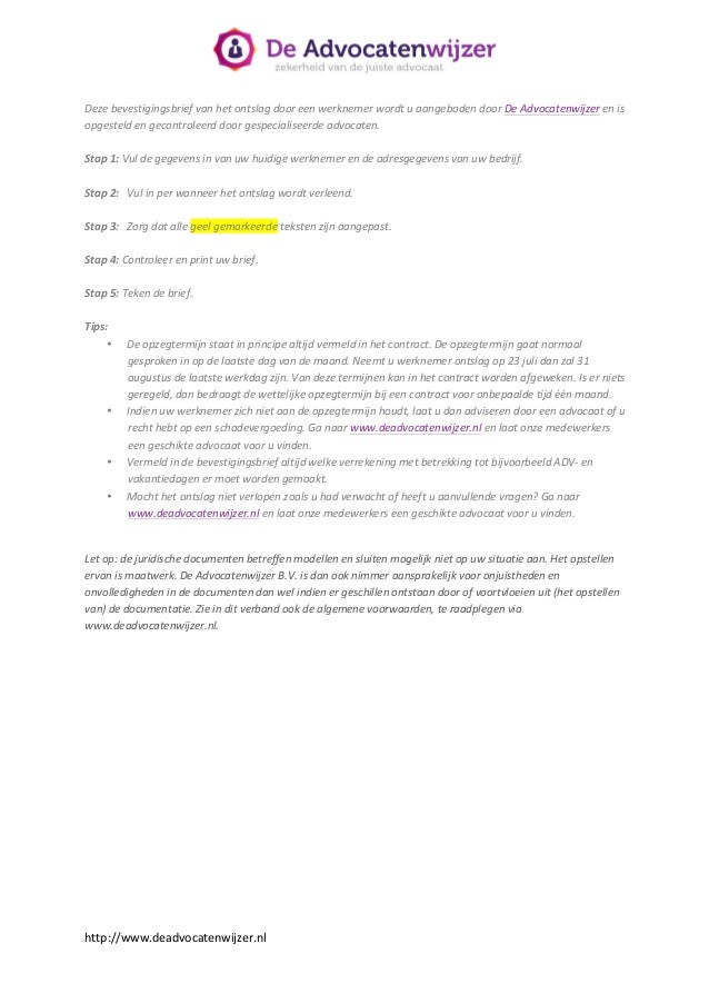 Brief bevestiging ontslag  De Advocatenwijzer