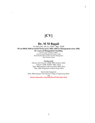 Mm Bagali Cv Bio Data Hrm Hrd Hr Dean Professor Doc