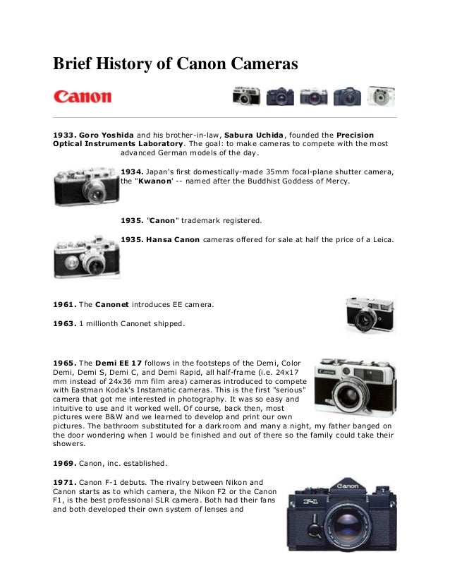 Brief History Of Canon Cameras Brief History Of Canon Cameras