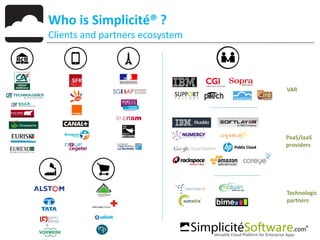 8
Who is Simplicité® ?
Clients and partners ecosystem
VAR
PaaS/IaaS
providers
Technologic
partners
 
