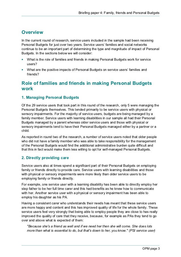 briefing 4 family friends and personal budgets
