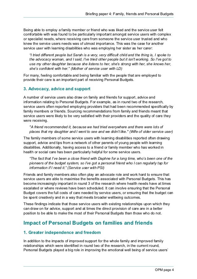 Briefing 4 Family, friends and Personal Budgets