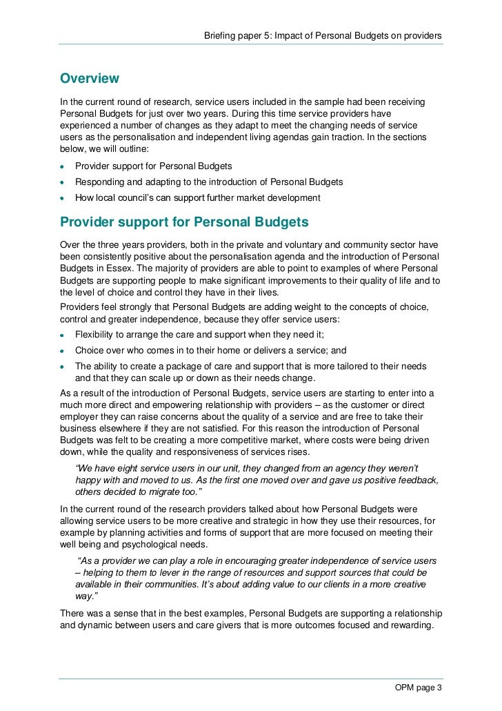 briefing 5 impact of personal budgets on providers