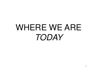 WHERE WE ARE
TODAY
11
 