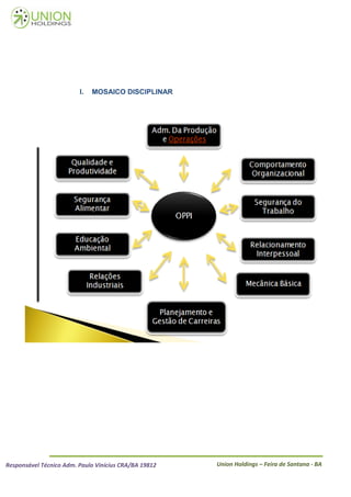 I.   MOSAICO DISCIPLINAR




Responsável Técnico Adm. Paulo Vinícius CRA/BA 19812   Union Holdings – Feira de Santana - BA
 