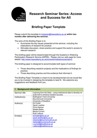 Briefing Paper Seminar Series 2009