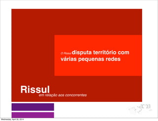 Rissulem relação aos concorrentes
O Rissul disputa território com
várias pequenas redes
Wednesday, April 30, 2014
 