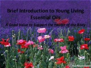 Brief Introduction to Young Living
Essential Oils
A Good Value to Support the Health of the Body
 