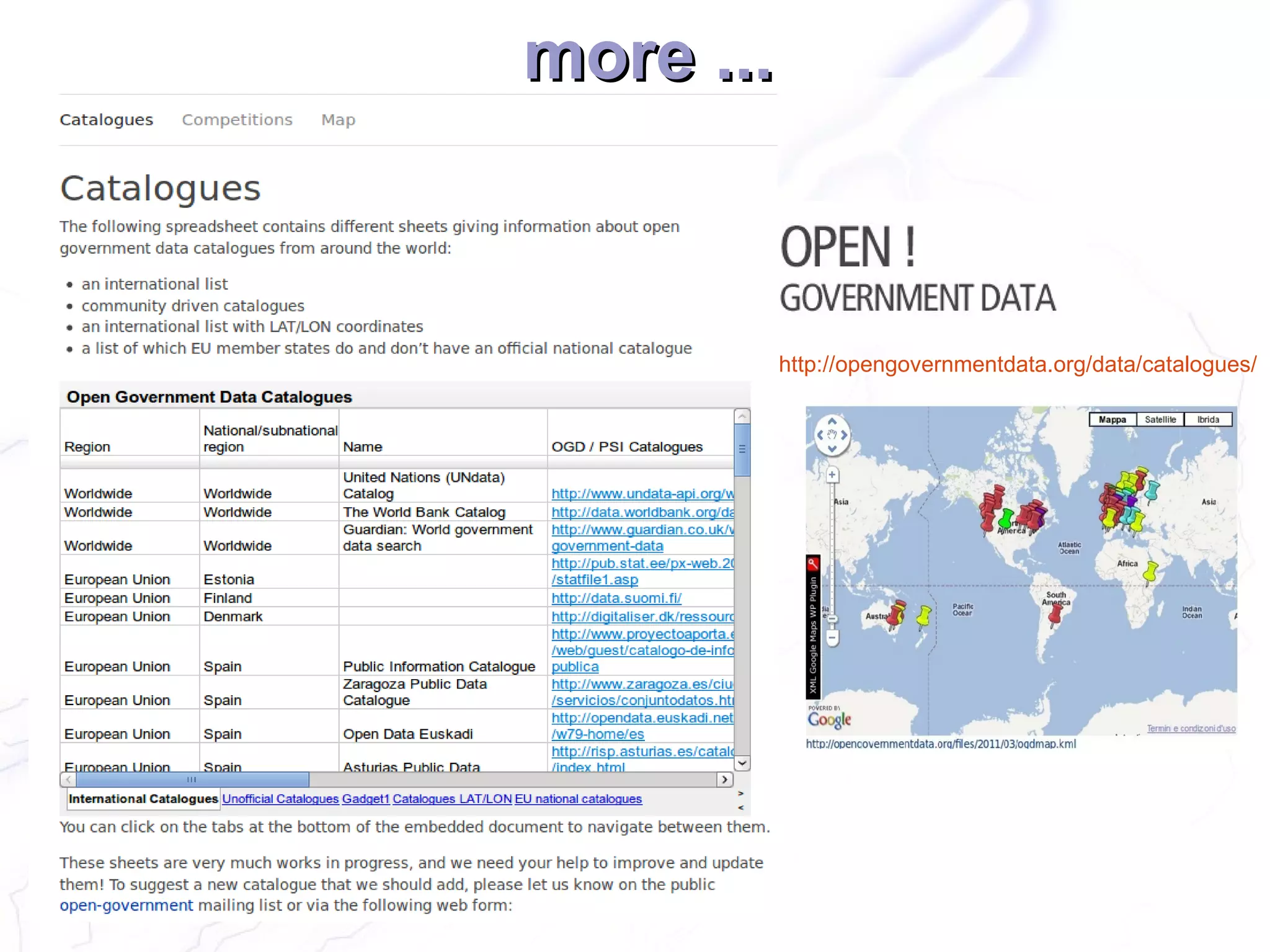 more ...



           http://opengovernmentdata.org/data/catalogues/
 