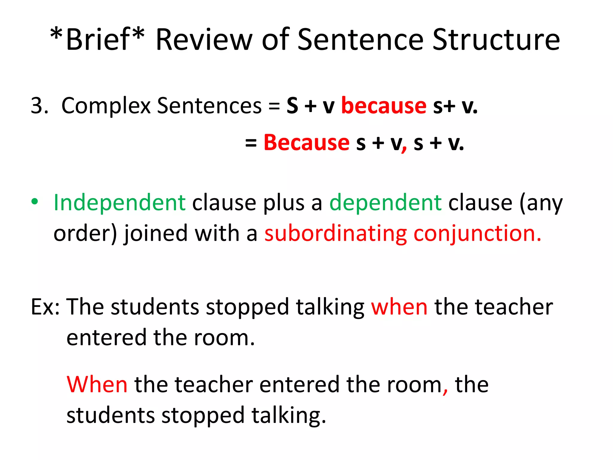 Brief review of sentence structure2010 | PPT