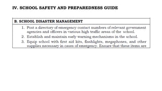 IV. SCHOOL SAFETY AND PREPAREDNESS GUIDE
 