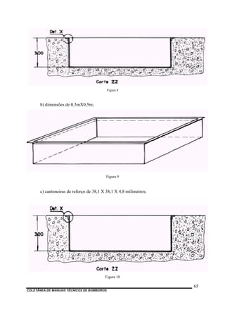 Figura 8
b) dimensões de 0,5mX0,5m;
Figura 9
c) cantoneiras de reforço de 38,1 X 38,1 X 4,8 milímetros;
Figura 10
COLETÂNEA DE MANUAIS TÉCNICOS DE BOMBEIROS
65
 