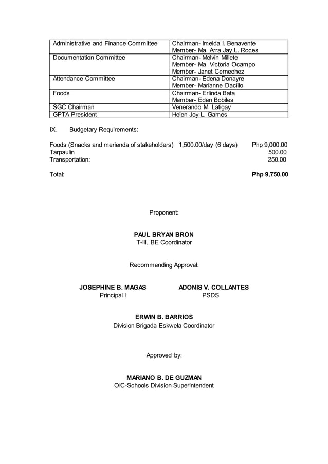 Brigada eskwela proposal