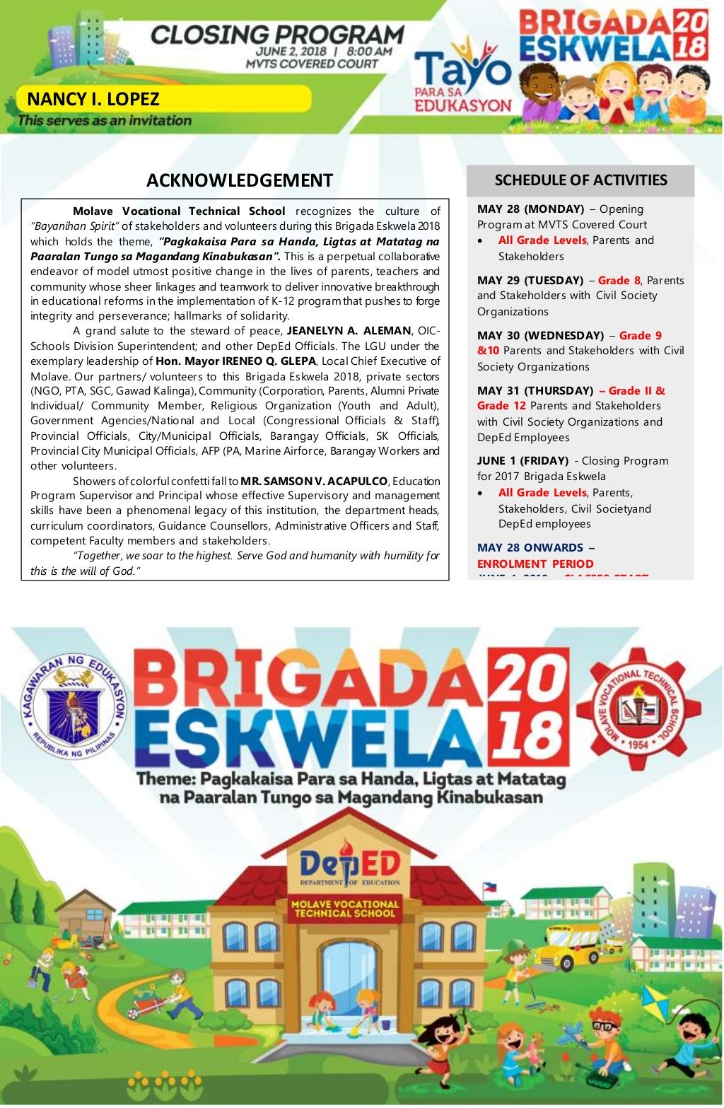 Brigada Eskwela Program Sample