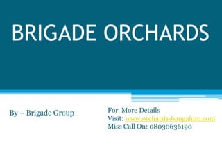 BRIGADE ORCHARDS
By – Brigade Group For More Details
Visit: www.orchards-bangalore.com
Miss Call On: 08030636190
 