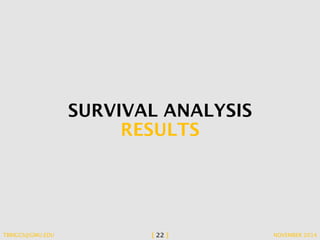 SURVIVAL ANALYSIS 
RESULTS 
TBRIGGS@GMU.EDU [ 22 ] NOVEMBER 2014 
 