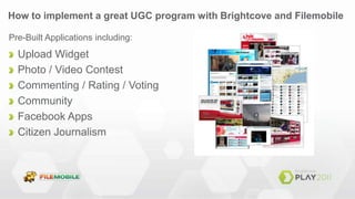 Tips on getting more user generated videoTHE WINNER OF THE BEST JOBIN THE WORLD34,000 VIDEO ENTRIES, 54 COUNTRIESGive them specific tasksExperiential prizeMine the Facebook social graphCommenting / rating / votingPut UGC video on TVSeed your contentPromote good contentUser Generated Content  needs to be curated / moderated