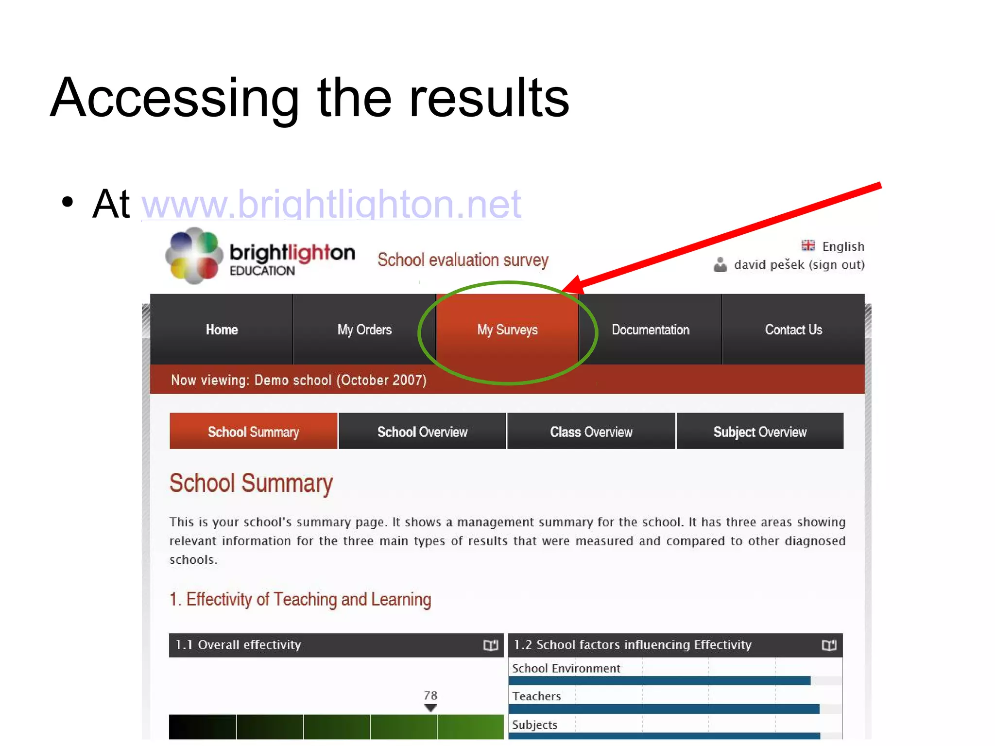 Accessing the results
●
At www.brightlighton.net