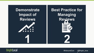 @Bright_loca#InboundCon
Demonstrate
Impact of
Reviews
Best Practice for
Managing
Reviews
1 2
 
