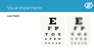 Visual Impairments
Low Vision
Blindness
 