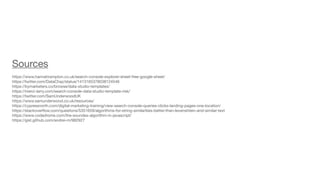 Sources

https://www.hannahrampton.co.uk/search-console-explorer-sheet-free-google-sheet/

https://twitter.com/DataChaz/status/1413165378038124546

https://bymarketers.co/browse/data-studio-templates/

https://merci-larry.com/search-console-data-studio-template-risk/

https://twitter.com/SamUnderwoodUK

https://www.samunderwood.co.uk/resources/

https://cypressnorth.com/digital-marketing-training/view-search-console-queries-clicks-landing-pages-one-location/

https://stackover
fl
ow.com/questions/5351659/algorithms-for-string-similarities-better-than-levenshtein-and-similar-text

https://www.codedrome.com/the-soundex-algorithm-in-javascript/

https://gist.github.com/andrei-m/982927
 