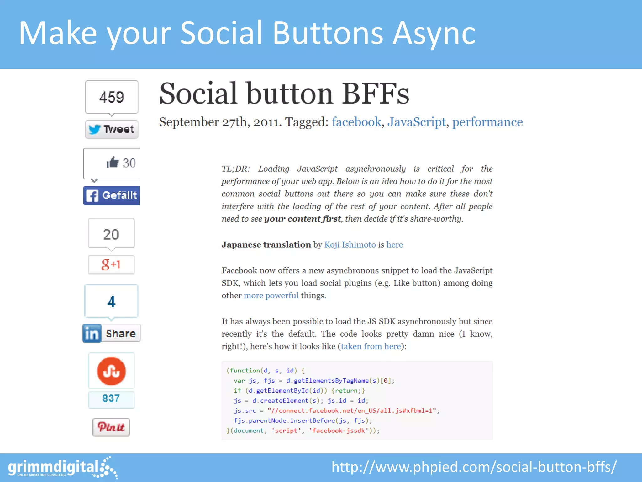 Make your Social Buttons Async
http://www.phpied.com/social-button-bffs/
 