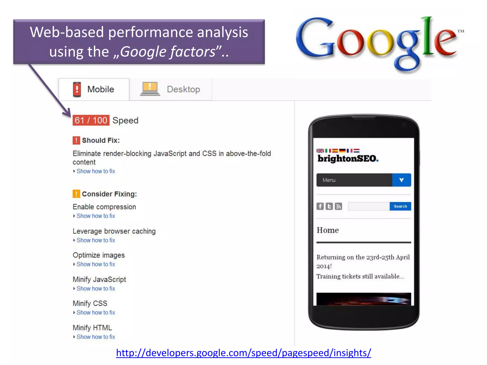 Web-based performance analysis
using the „Google factors”..
http://developers.google.com/speed/pagespeed/insights/
 