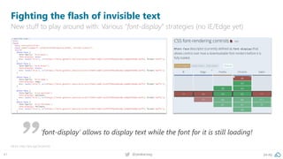 41 @peakaceag pa.ag
Fighting the flash of invisible text
New stuff to play around with: Various “font-display” strategies ...