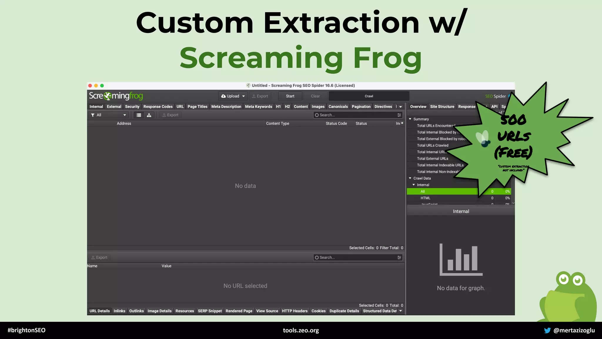 500
URLs
(Free)
“custom extraction
not included”
#brightonSEO @mertazizoglu
tools.zeo.org
Custom Extraction w/
Screaming Frog
 