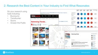 7WWW.BLUEGLASS.CH
2. Research the Best Content in Your Industry to Find What Resonates
Do your research using
tools Includ...