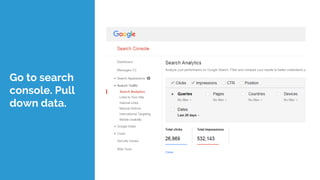 Go to search
console. Pull
down data.
 