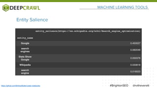 MACHINE LEARNING TOOLS
@rvtheverett#BrightonSEOhttps://github.com/BritneyMuller/colab-notebooks
Entity Salience
 