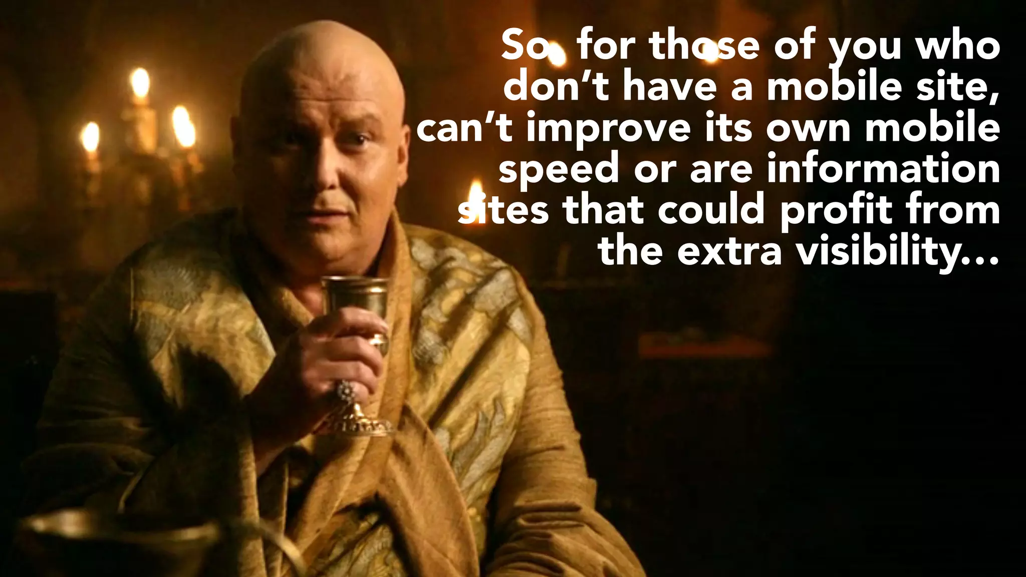 #ampsuccess at #brightonseo by @aleyda from @orainti
So, for those of you who
don’t have a mobile site,
can’t improve its own mobile
speed or are information
sites that could proﬁt from
the extra visibility…
 