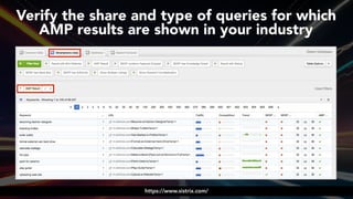 #ampsuccess at #brightonseo by @aleyda from @orainti
Verify the share and type of queries for which
AMP results are shown in your industry
https://www.sistrix.com/
 