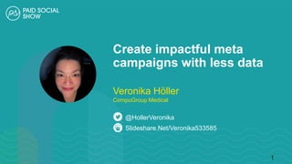 Internal Use Only
Create impactful meta
campaigns with less data
Slideshare.Net/Veronika533585
@HollerVeronika
Veronika Höller
CompuGroup Medical
1
 