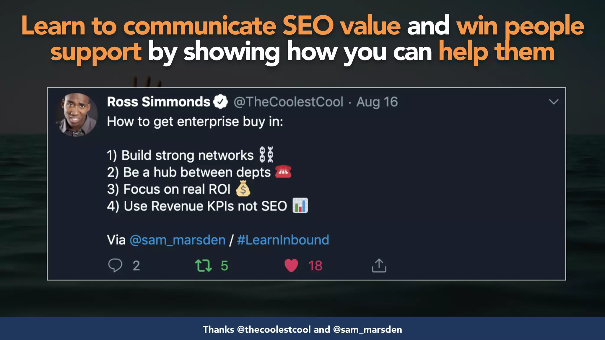 #seosuccess by @aleyda from @orainti for #brightonseoThanks @thecoolestcool and @sam_marsden
Learn to communicate SEO value and win people
support by showing how you can help them
 