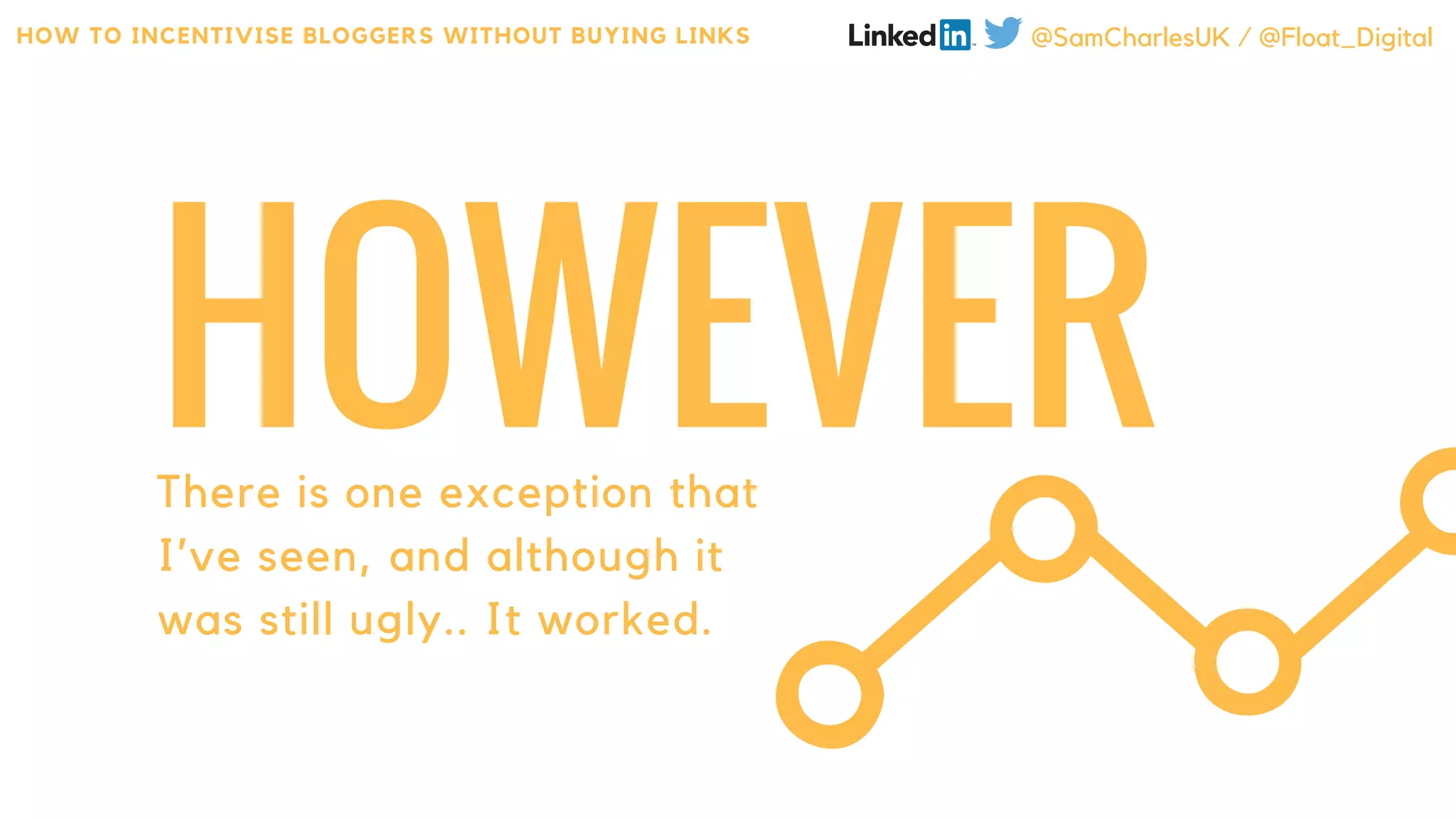 HOWEVERThere is one exception that
I’ve seen, and although it
was still ugly.. It worked.
HOW TO INCENTIVISE BLOGGERS WITHOUT BUYING LINKS @SamCharlesUK / @Float_Digital
 