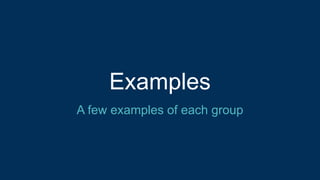 Examples
A few examples of each group
 