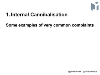 1. Internal Cannibalisation
Some examples of very common complaints
@jonearnshaw | @PiDatametrics
 