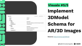 @5minutesnippets
Visuals #5/5
Implement
3DModel
Schema for
AR/3D Images
Resource: https://schema.org/3DModel
 